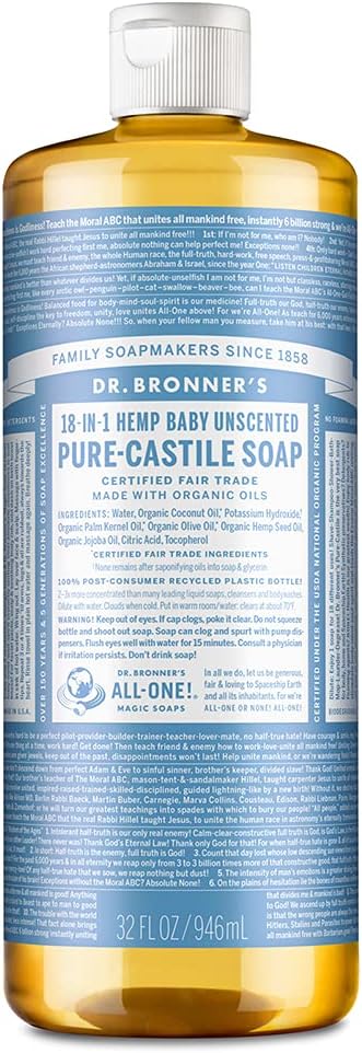 Dr. Bronner’s Pure-Castile Liquid Soap - Baby Unscented (32 oz) (946mL)