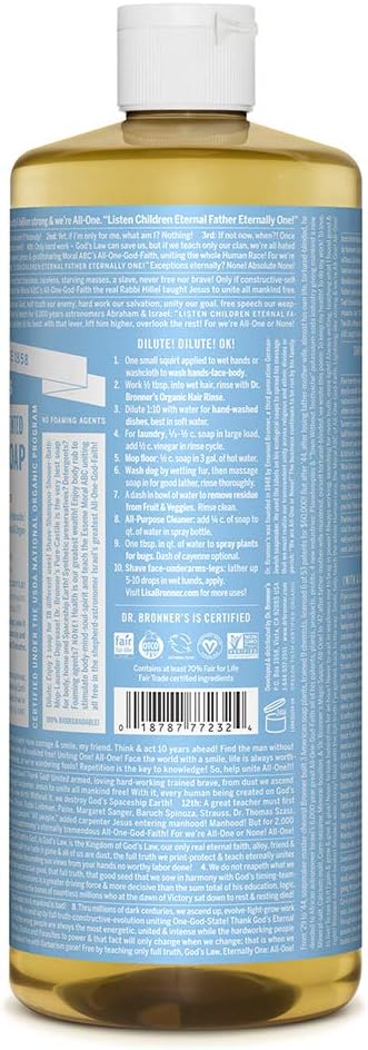 Dr. Bronner’s Pure-Castile Liquid Soap - Baby Unscented (32 oz) (946mL)