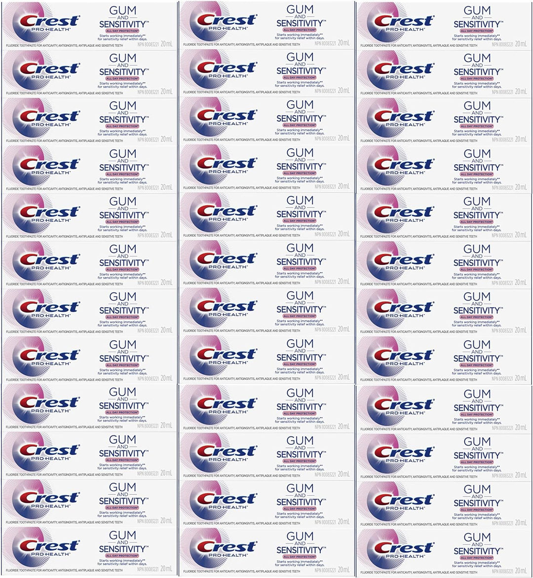 Crest Pro Health Gum and Sensitivity Toothpaste, for Sensitive Teeth, Travel Size, Fluoride Toothpaste for Anticavity, Antigingivitis and Sensitivity, 20ml case of 36