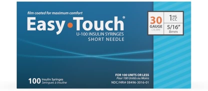 EasyTouch 30G 5/16 In. 1mL/CC Insulin Syringe, 100 Pack