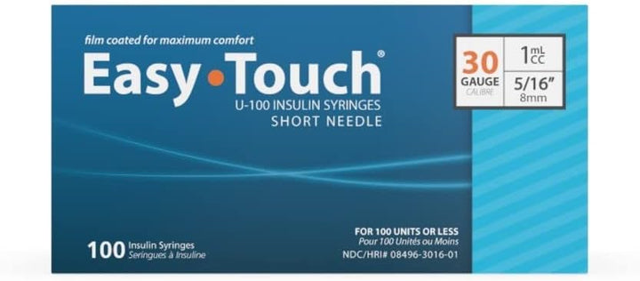 EasyTouch 30G 5/16 In. 1mL/CC Insulin Syringe, 100 Pack