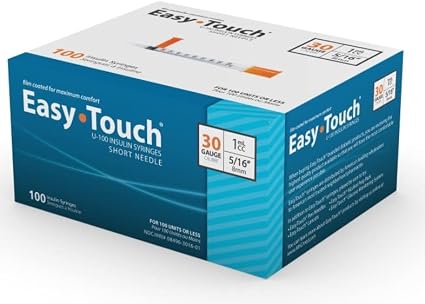 EasyTouch 30G 5/16 In. 1mL/CC Insulin Syringe, 100 Pack