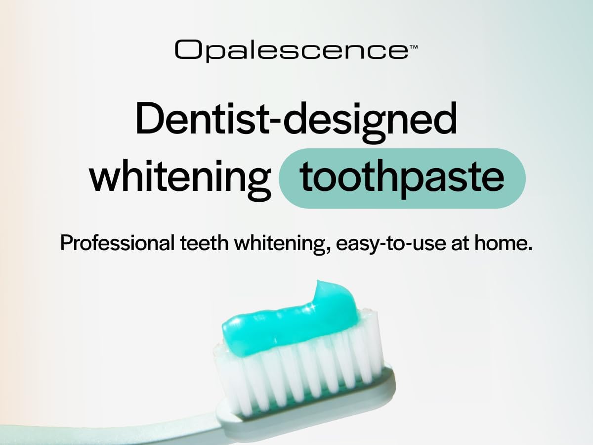 Opalescence brand graphic showing blue and white paste on a toothbrush head.