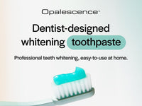 Opalescence brand graphic showing blue and white paste on a toothbrush head.