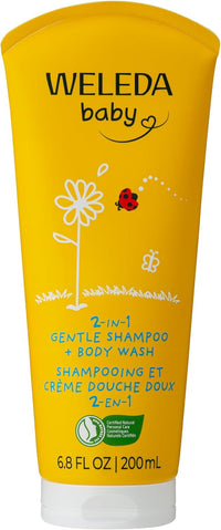 Weleda Baby 2-in-1 Gentle Shampoo and Body Wash, a liquid baby cleanser in a 200mL bottle