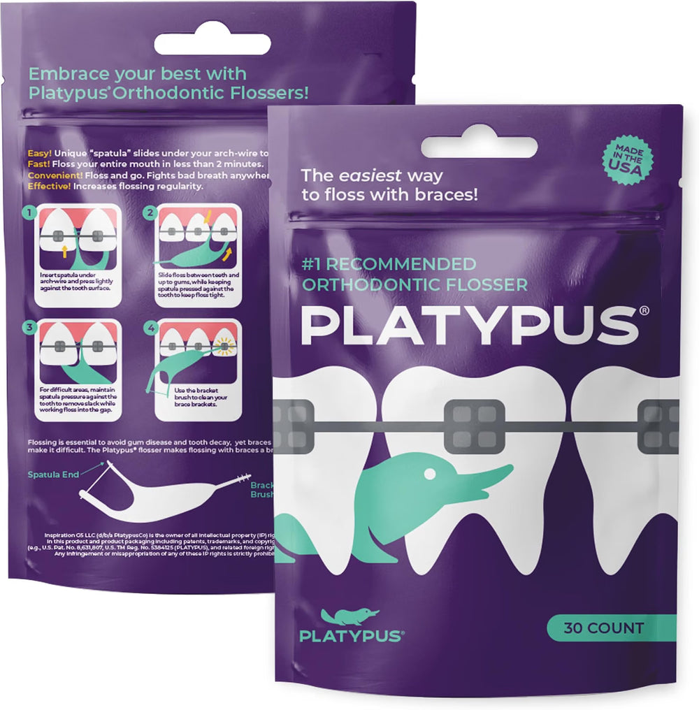 Back of the pouch beside the front, with the four-step directions and the parts diagram