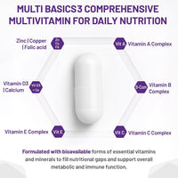 Side of the pack, showing the Multi Basics 3 name and the capsule directions