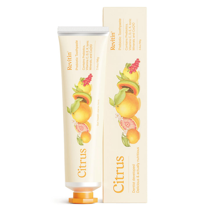 Revitin Natural Toothpaste – Citrus Flavor, 3.4oz (96g) Tube | Fluoride-Free, SLS-Free, Prebiotic Oral Care - Pack of 2