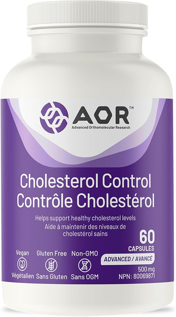 AOR Cholesterol Control bottle of 60 vegetarian capsules, 500 mg bergamot fruit extract per capsule