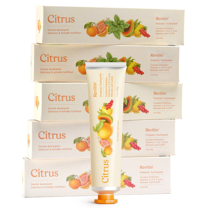 Revitin Natural Toothpaste – Citrus Flavor, 3.4oz (96g) Tube | Fluoride-Free, SLS-Free, Prebiotic Oral Care - Pack of 2