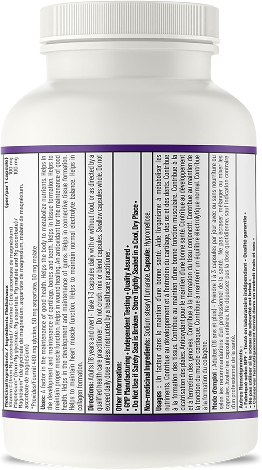Loose capsules poured from the pack, the four-form magnesium supplement made in Canada by AOR