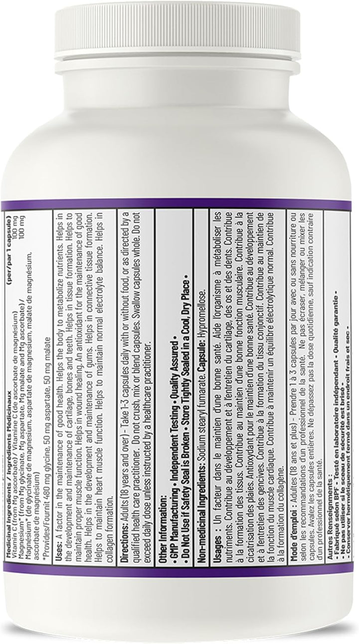 Loose capsules poured from the pack, the four-form magnesium supplement made in Canada by AOR
