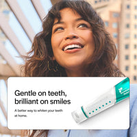 Outdoor lifestyle photograph with an inset image of the toothpaste tube.