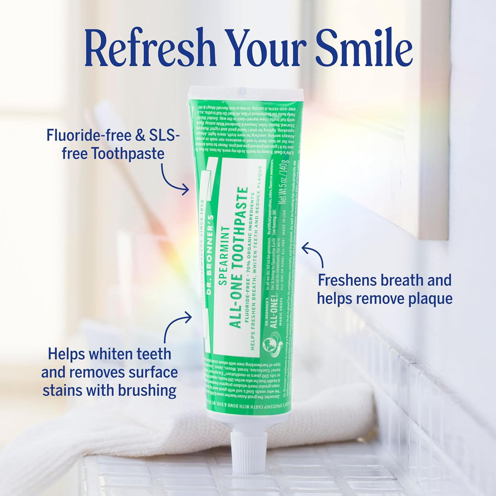 Front of pack showing the spearmint flavour and the fluoride-free statement