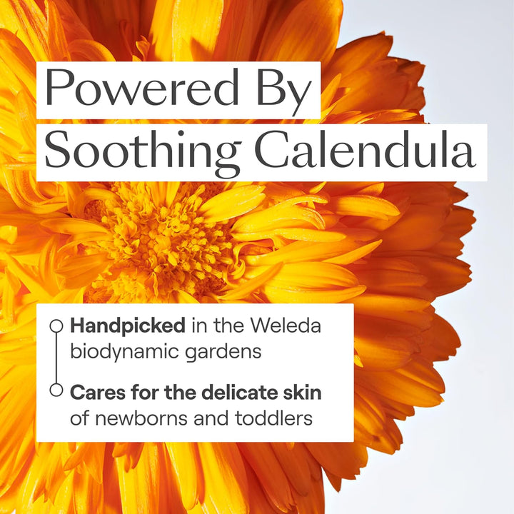 Label detail naming calendula extract and sweet almond oil as the key ingredients