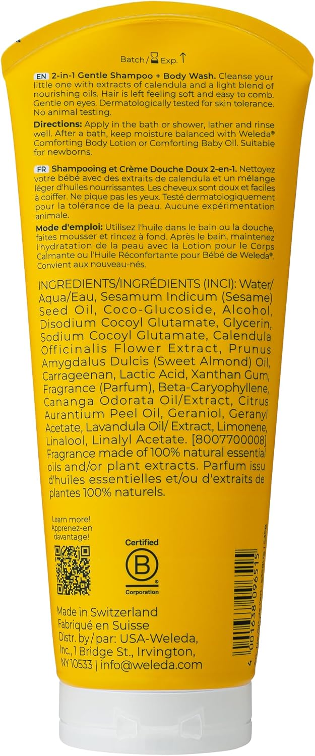 Baby shampoo and body wash in the liquid 2-in-1 format, free from synthetic fragrance