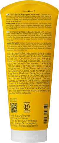 Baby shampoo and body wash in the liquid 2-in-1 format, free from synthetic fragrance
