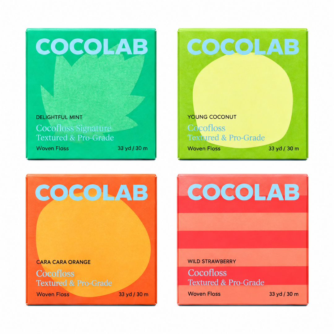 COCOLAB Cocofloss woven dental floss, 30 m of coconut oil coated thread in a refillable dispenser
