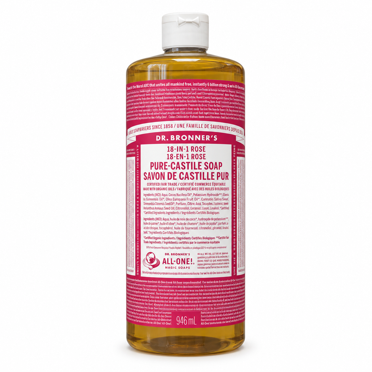 Back of the bottle showing the directions for use and the ingredient list