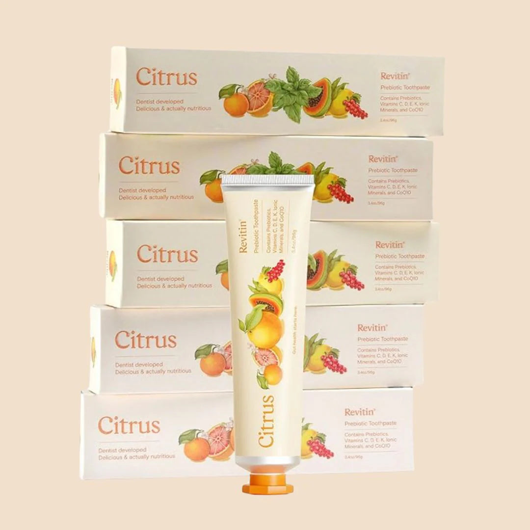 Revitin Natural Toothpaste – Citrus Flavor, 3.4oz (96g) Tube | Fluoride-Free, SLS-Free, Prebiotic Oral Care - Pack of 2