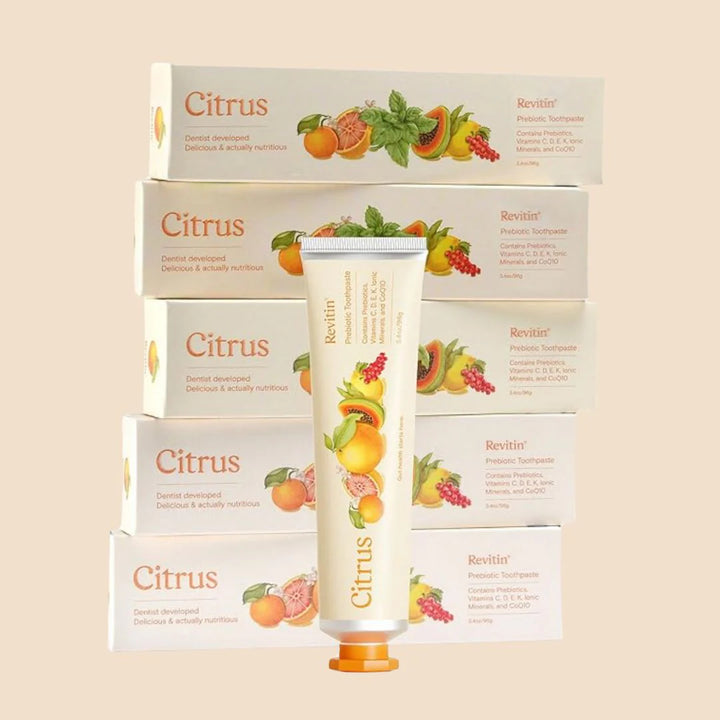 Revitin Natural Toothpaste – Citrus Flavor, 3.4oz (96g) Tube | Fluoride-Free, SLS-Free, Prebiotic Oral Care - Pack of 2