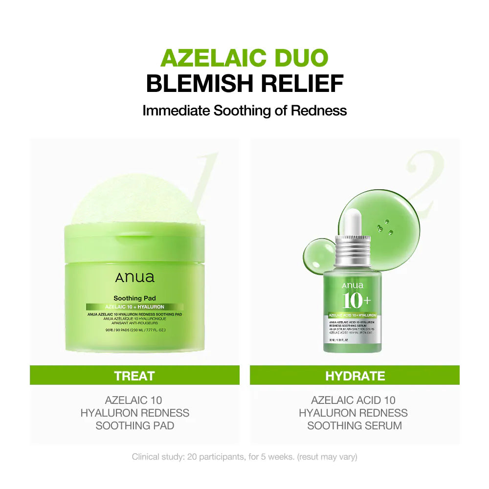 Anua Azelaic Acid 10% + Hyaluron Redness Soothing Serum — 30ml | Korean Skincare for Sensitive, Acne-Prone Skin